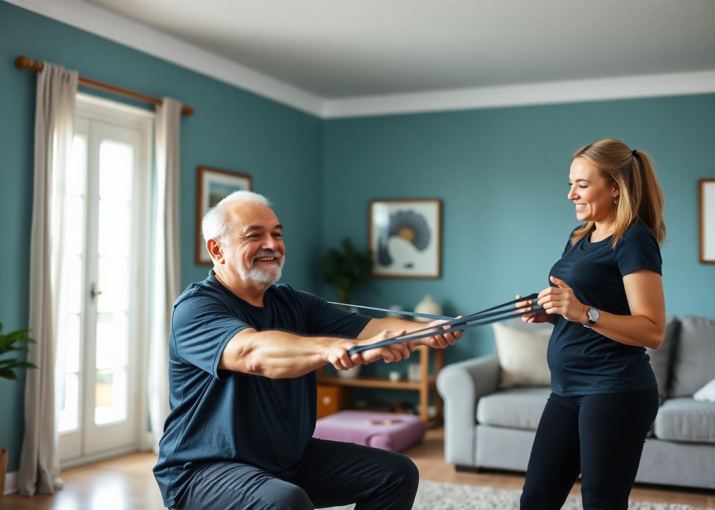 Seated strength training in a bright living room